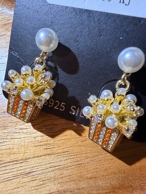Gold Pearl & Crystal Popcorn Earrings